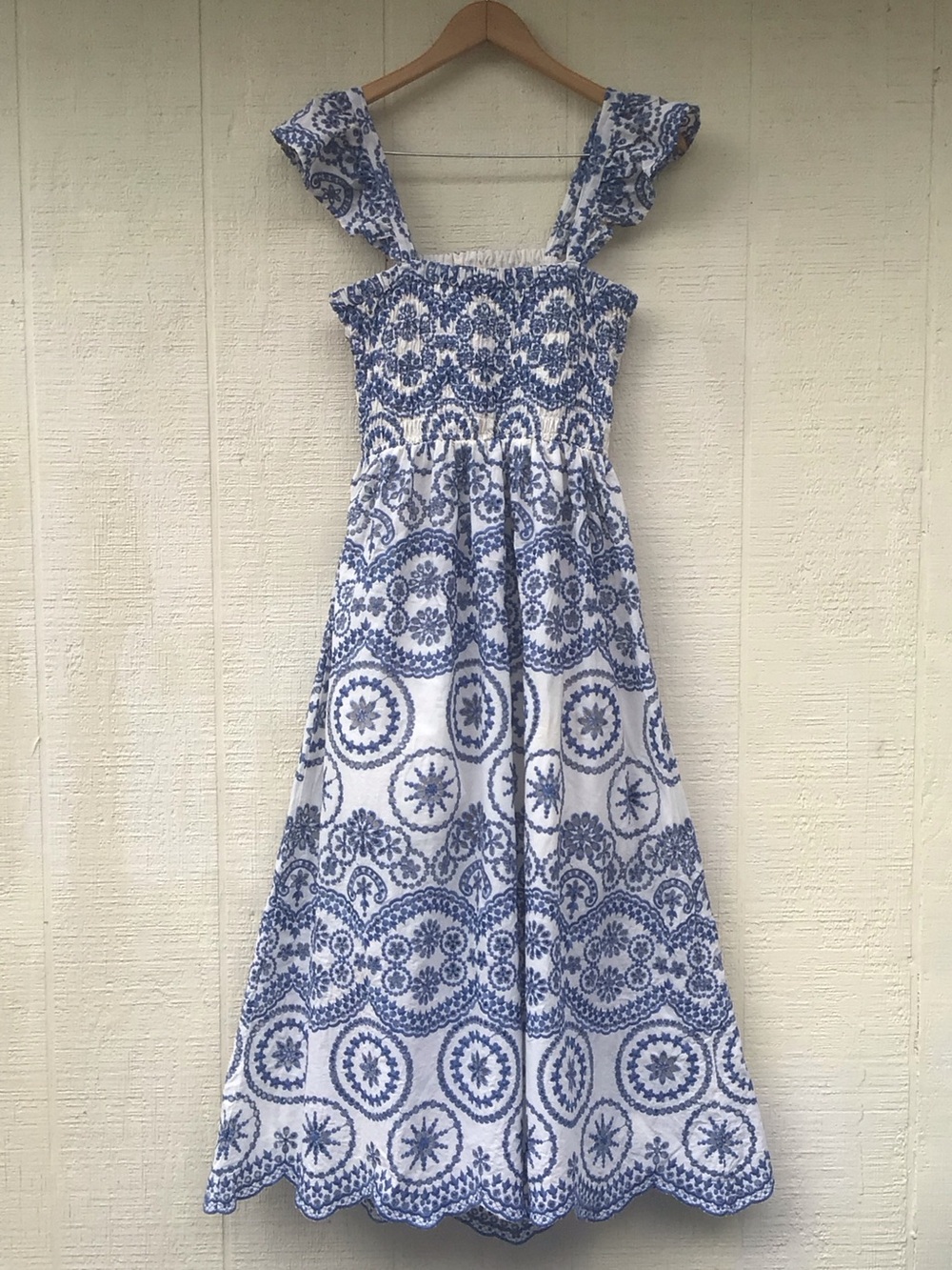 Zara embroidered Openwork white blue dress